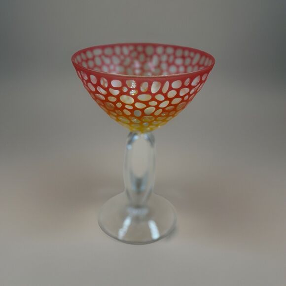 Retro Vintage Glass Ombré Martini Glass W/ Double Twist Stem 6.75”H - Picture 2 of 8